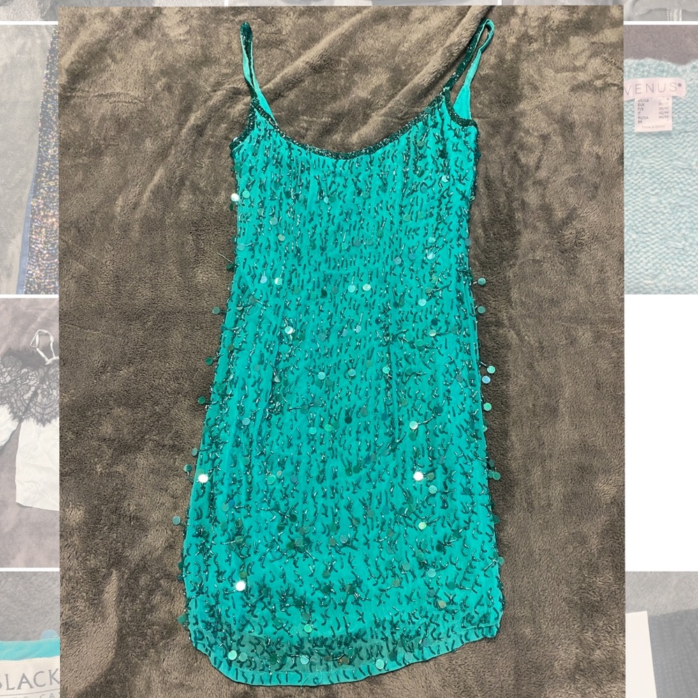Aqua/blue Oleg Cassini midi dress size 4.